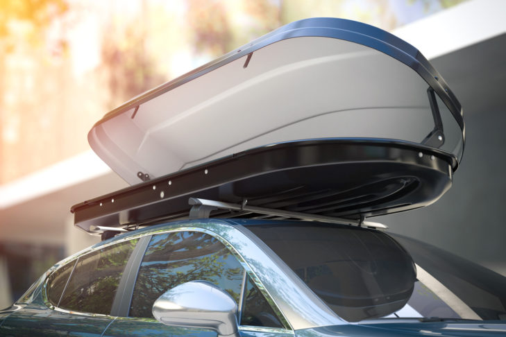 Roof boxes offer sufficient space for ski equipment on the way to the ski resort in winter
